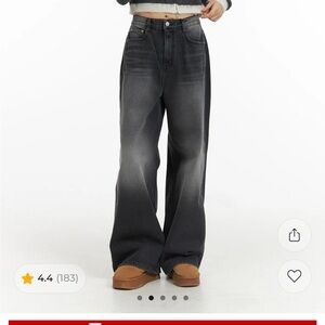 LEWKIN denim mid waist pocket wide leg jeans